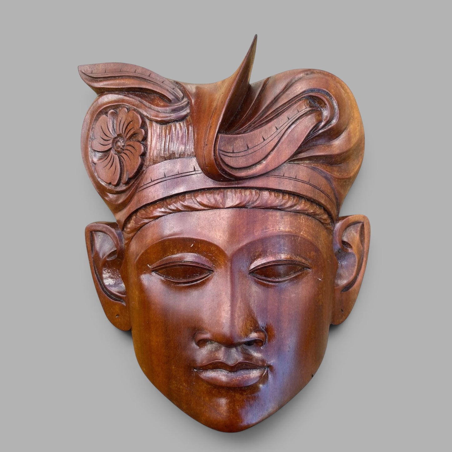Vintage 1970s Indonesian Hand-Carved Hardwood Wall Mask