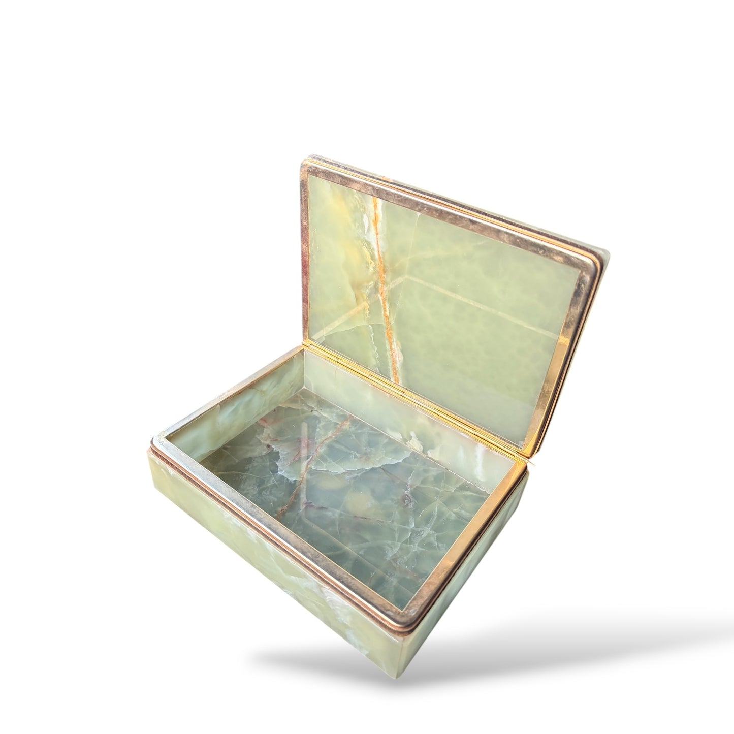 Italian Onyx Jewellery Box – Polished Green Marble Mid Century Jewelry Storage