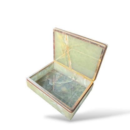 Italian Onyx Jewellery Box – Polished Green Marble Mid Century Jewelry Storage