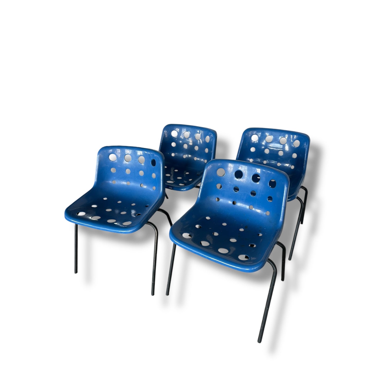 Set of 4 Robin Day Hille Polo Chairs | Mid-Century Modern British Design | Royal Blue Dining Chairs