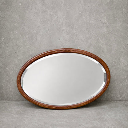 Antique Mahogany Oval Wall Mirror with Satinwood String Inlay