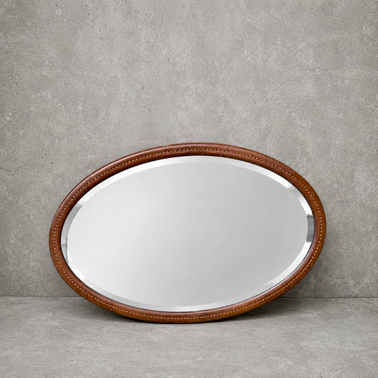 Antique Mahogany Oval Wall Mirror with Satinwood String Inlay