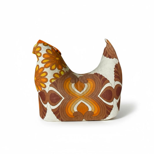 Retro Fabric Hen Stool – 1970s Child’s Upholstered Seat / Decorative Pouffe