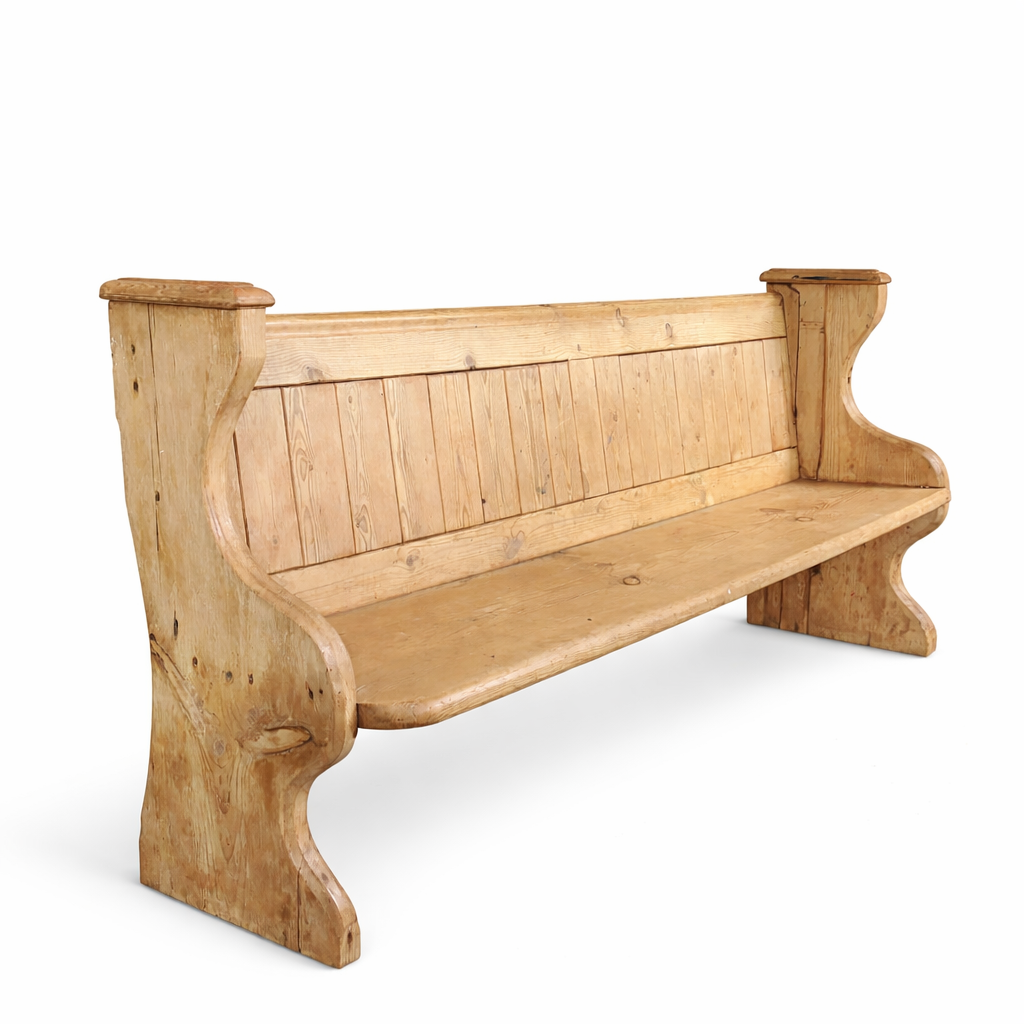 Antique Pine Church Pew – Rustic Farmhouse Bench With Classic Pew Ends & Comfortable Seating
