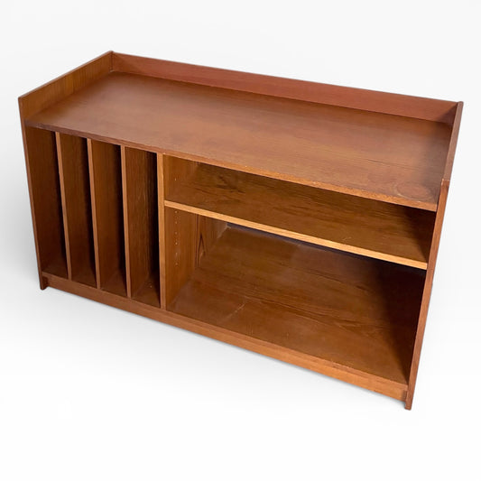 Danish Teak Media Unit – Mid Century Cabinet with Vinyl Storage & Open Shelving