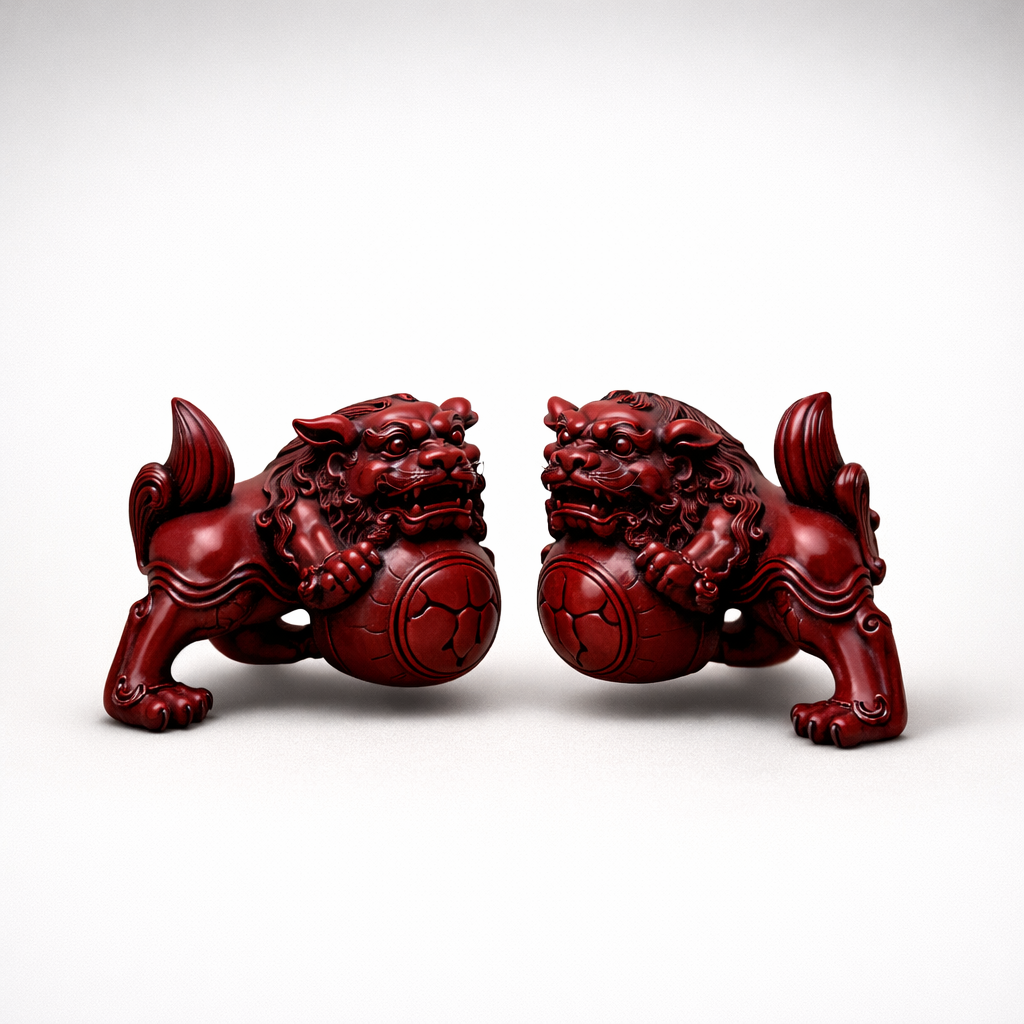 Heavy Resin Foo Dogs - Matching Pair Vintage Sculptures