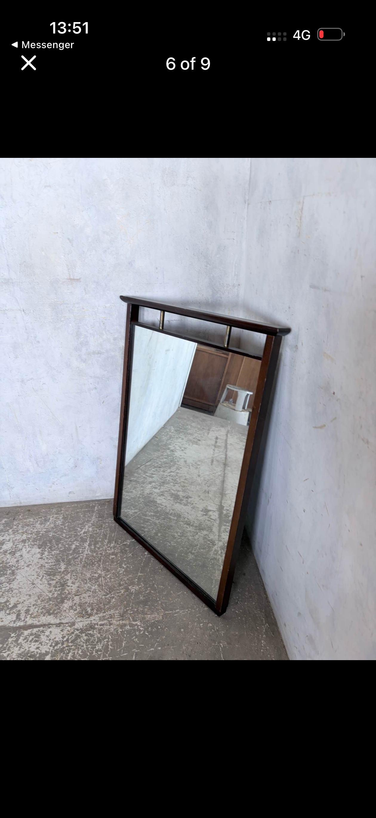 Mid Century Walnut Wall Mirror with Brass Detail