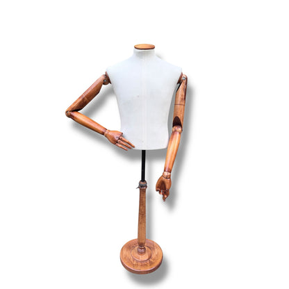 Vintage Articulated Wooden Male Mannequin with Adjustable Arms