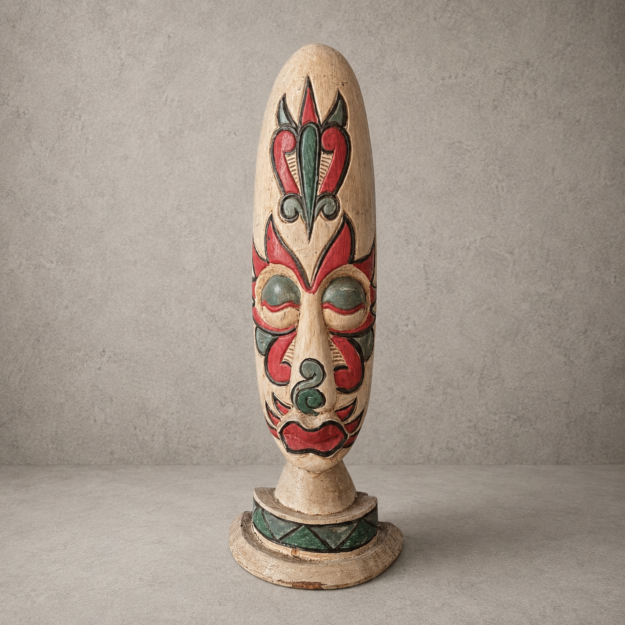 Vintage Indonesian Hand-Carved & Painted Tribal Figure Sculpture – Folk Art