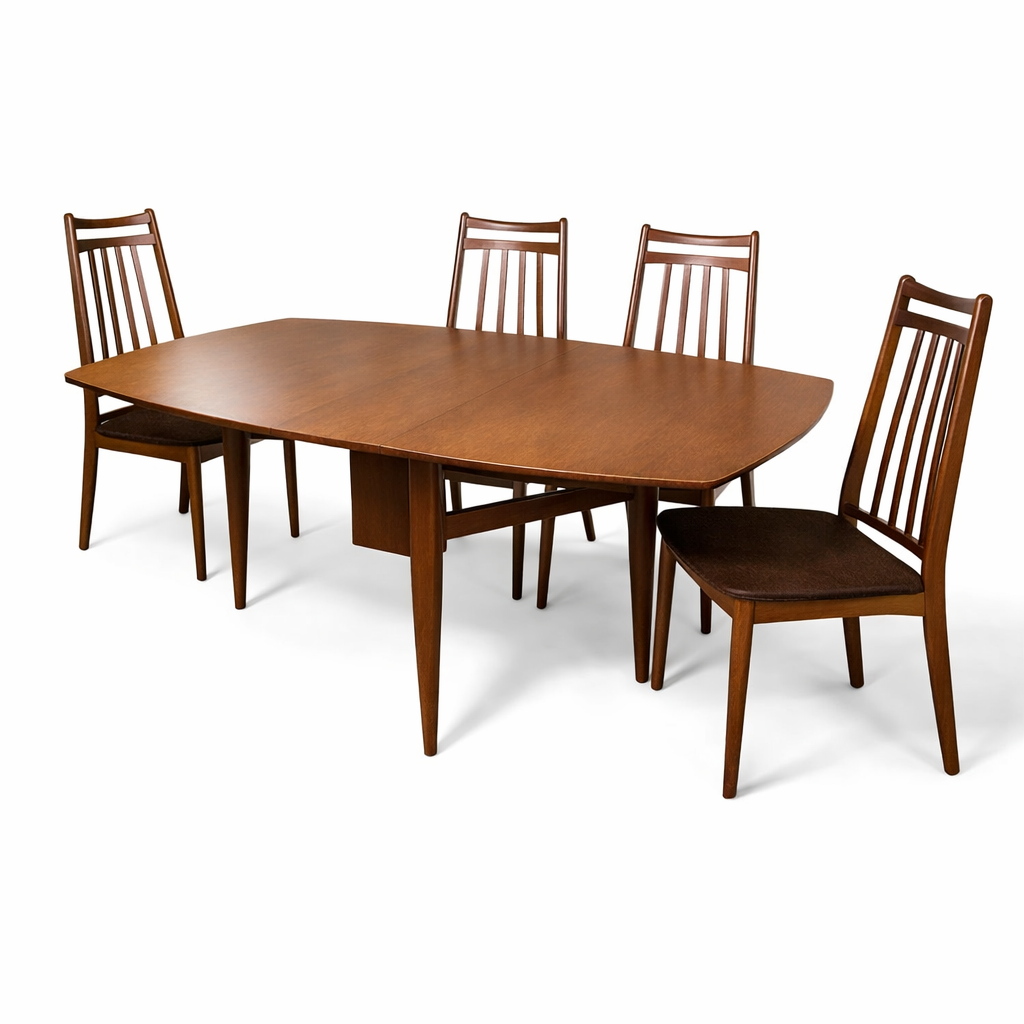 Mid Century Teak Drop-Leaf Dining Table & Chairs by Elliot’s of Newbury