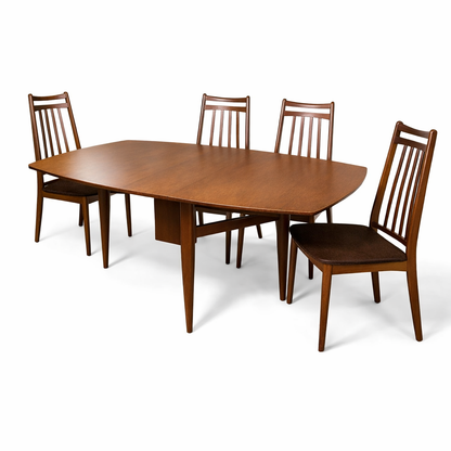 Mid Century Teak Drop-Leaf Dining Table & Chairs by Elliot’s of Newbury