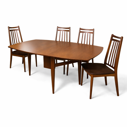 Mid Century Teak Drop-Leaf Dining Table & Chairs by Elliot’s of Newbury