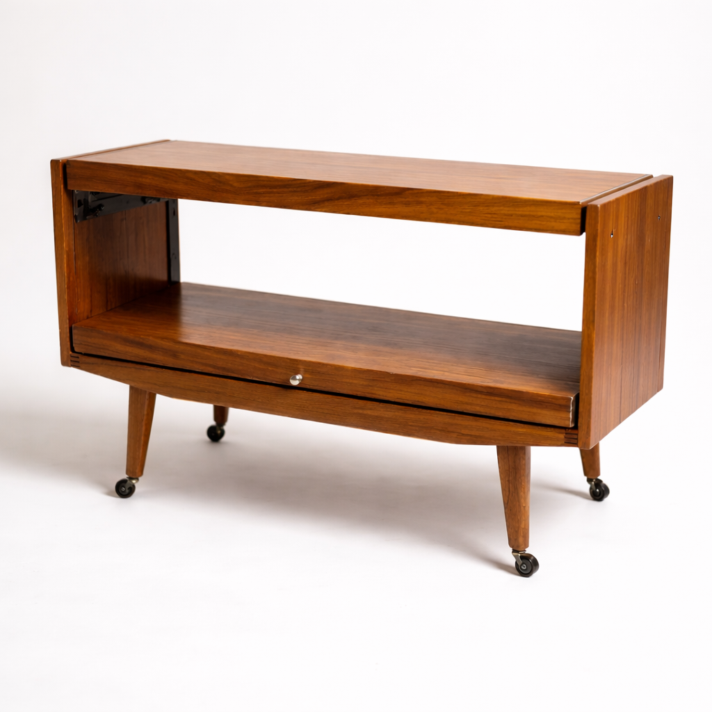 Mid-Century Metamorphic Teak Serving Trolley / Convertible Utility Cart