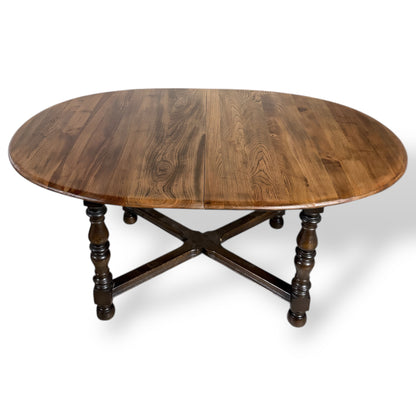 Ercol Extendable Dining Table – Vintage Solid Elm Oval Wooden Table With Cruciform Base