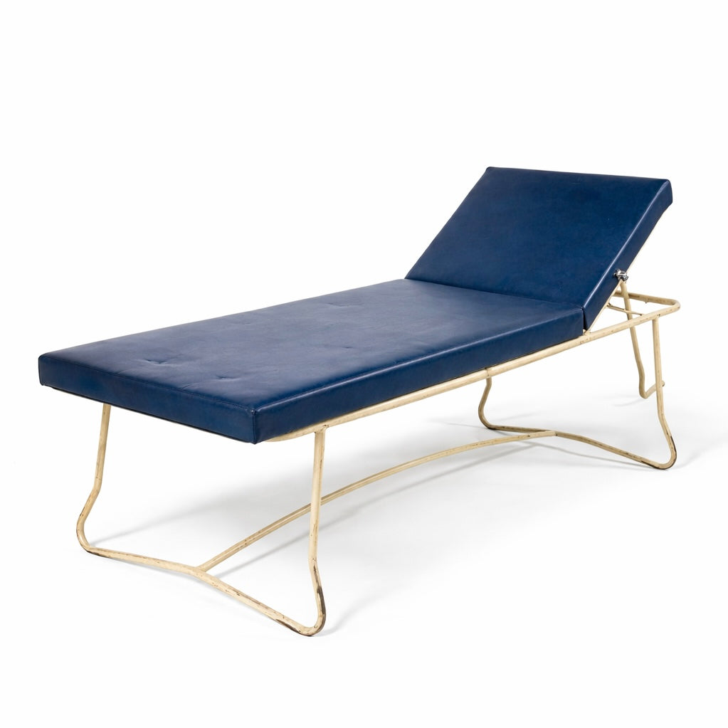 Mid-Century Modern Streamline Adjustable Chaise Lounge – Royal Blue Vinyl & Chrome