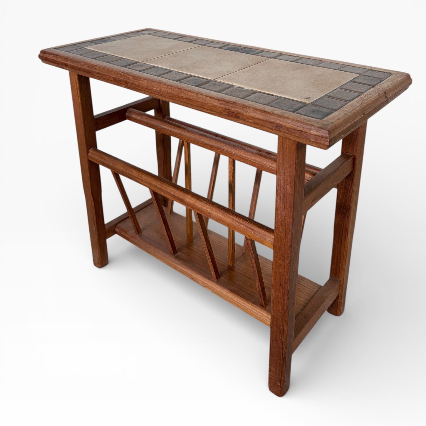 Mid-Century Teak Tiled Magazine Rack / Side Table