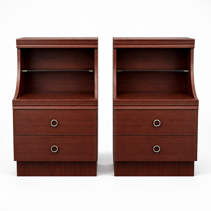 Pair of Vintage Mahogany & Formica Bedside Cabinets with Open Shelf