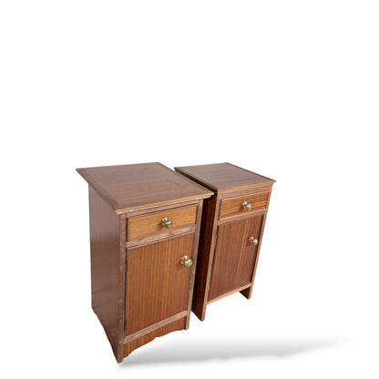 Pair of Mid Century Vintage Bedside Cabinets – Wooden Mismatched Nightstands with Storage