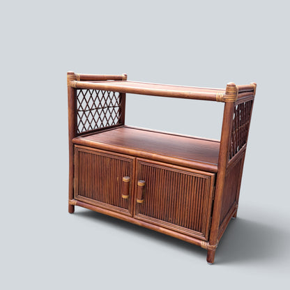Vintage Bamboo & Rattan Media Cabinet | Hollywood Regency TV Stand | Boho Storage Unit