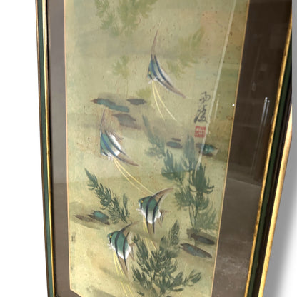 Mid Century Chinese Fish Silk Painting