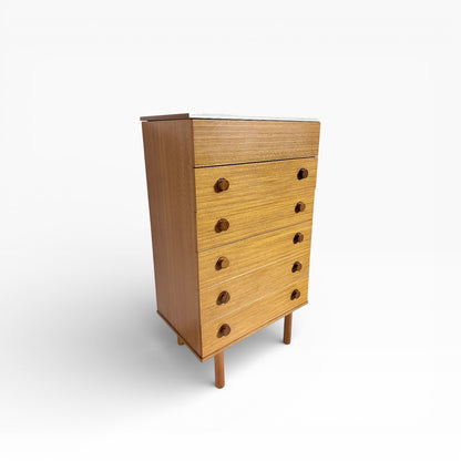 Mid-Century Teak Chest of Drawers with Lift-Up Mirror – 1960s British Vintage