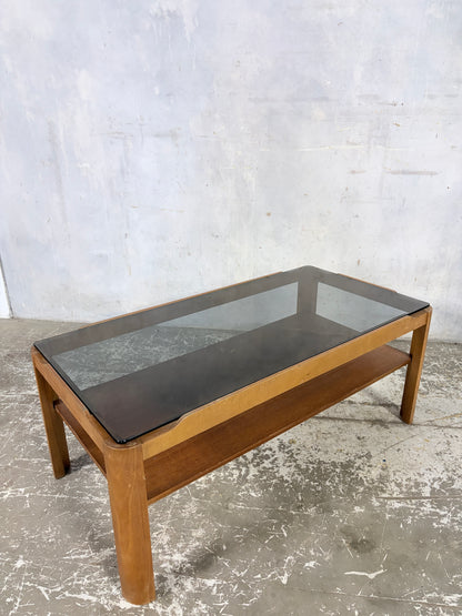 Mid Century Myers Teak & Smoked Glass Coffee Table