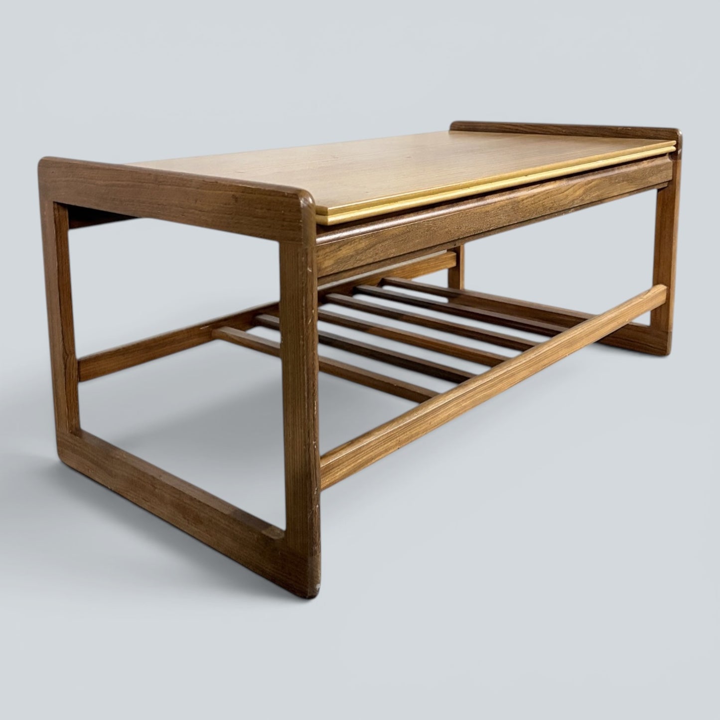 Mid-Century Teak Coffee Table with Magazine Rack | Scandinavian Floating Top Design