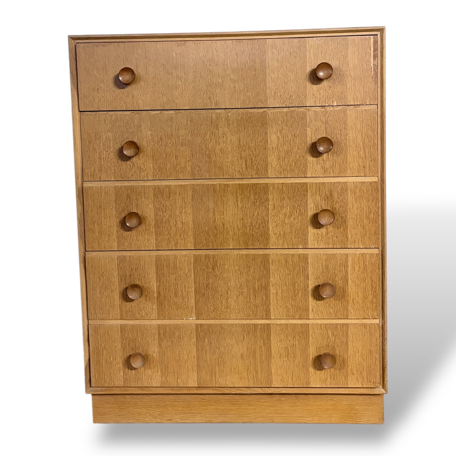 Mid-Century Meredew Oak Tallboy Chest of Drawers — view 3
