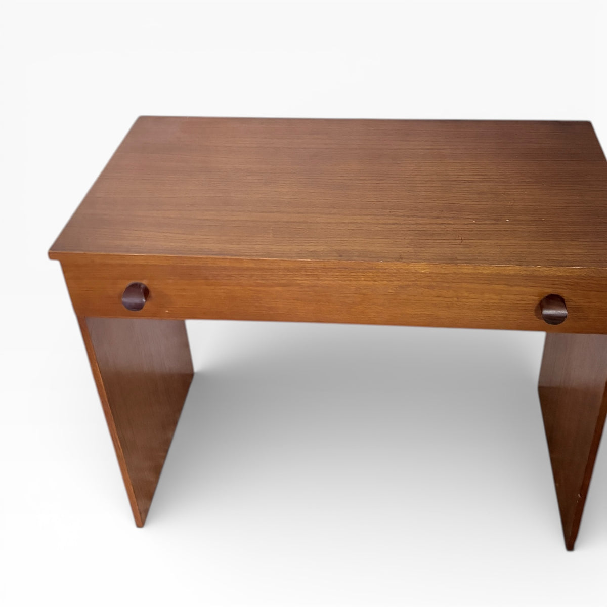 Mid Century Desk - Small Teak Writing Table with Drawer and Wooden Pulls