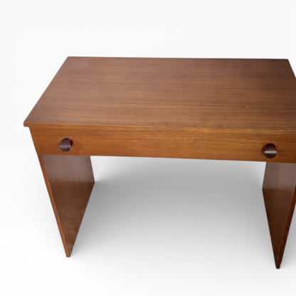 Mid Century Desk - Small Teak Writing Table with Drawer and Wooden Pulls
