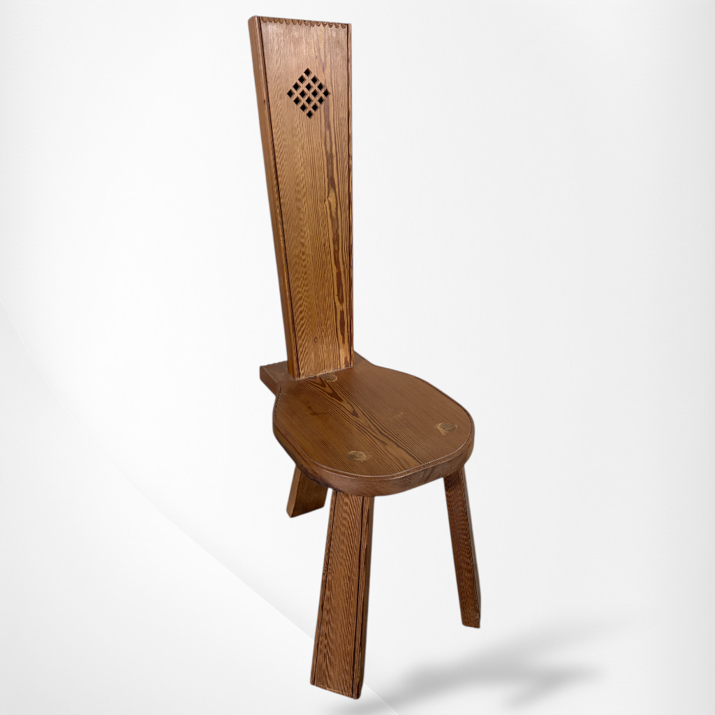 Brutalist Spinning Chair – Solid Oak Architectural Wooden Armchair With Rotating Seat