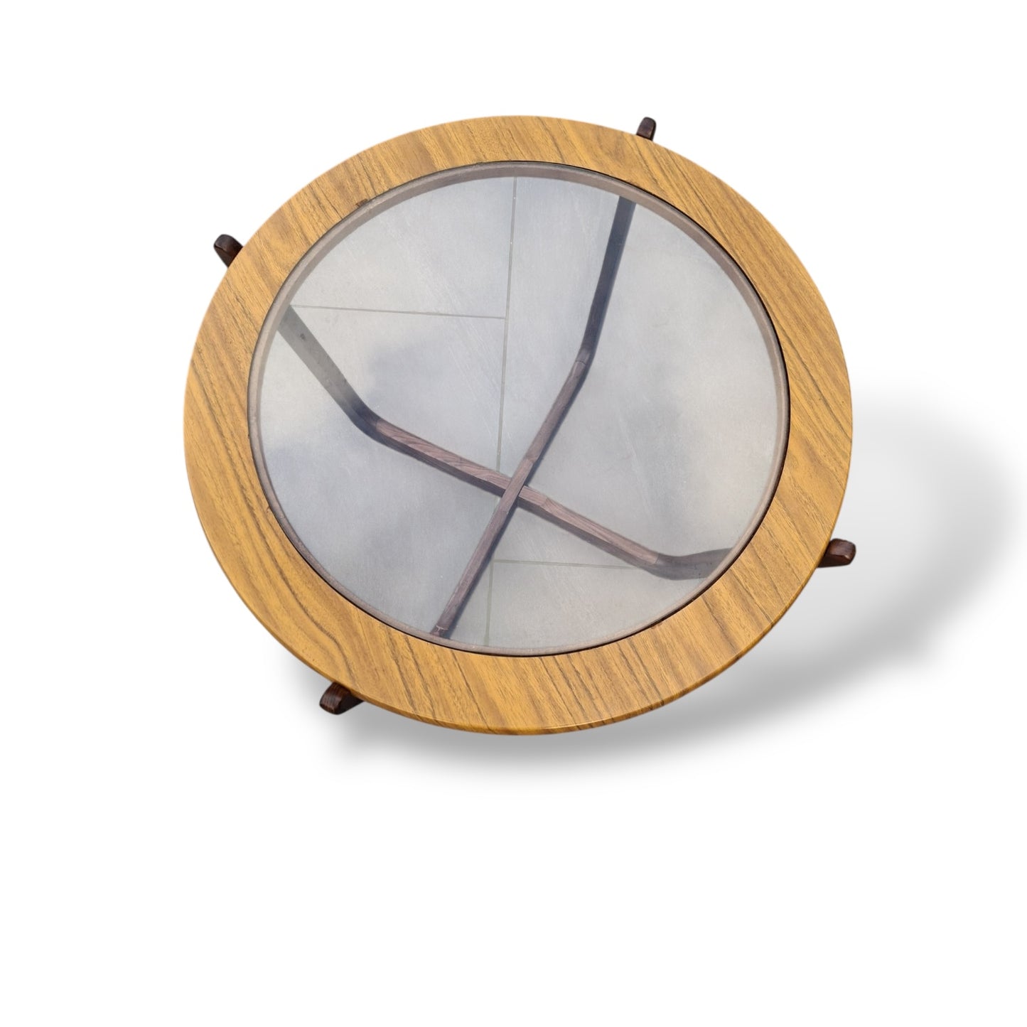 Vintage Round Teak & Formica Glass Coffee Table
