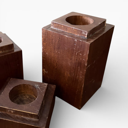 Vintage Mid-Century Wooden Candle Holders – Set of Three