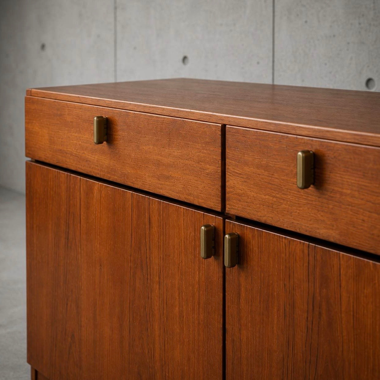 Low Danish Teak Sideboard Mid Century Modern Cabinet Compact Credenza Vintage