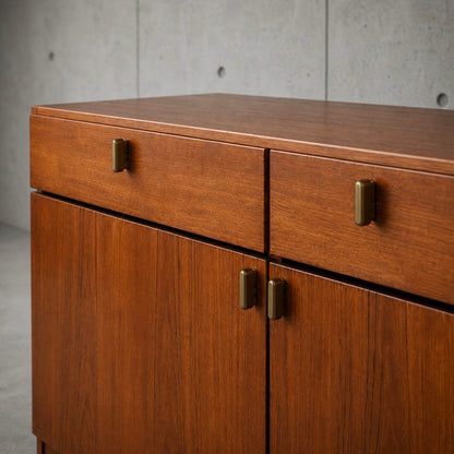 Low Danish Teak Sideboard Mid Century Modern Cabinet Compact Credenza Vintage