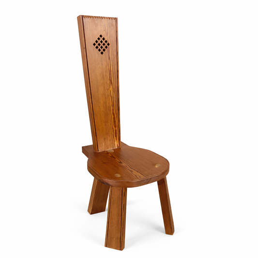 Brutalist Spinning Chair – Solid Oak Architectural Wooden Armchair With Rotating Seat