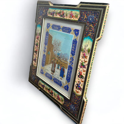 Vintage 1950s Persian Khatam Mosaic Watercolour Painting