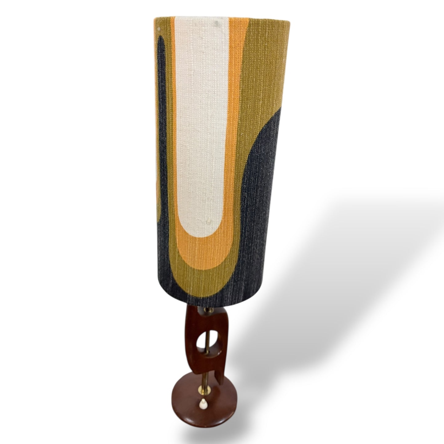 Mid Century Teak and Brass Table Lamp with Vibrant Handmade Shade by Lightfandango