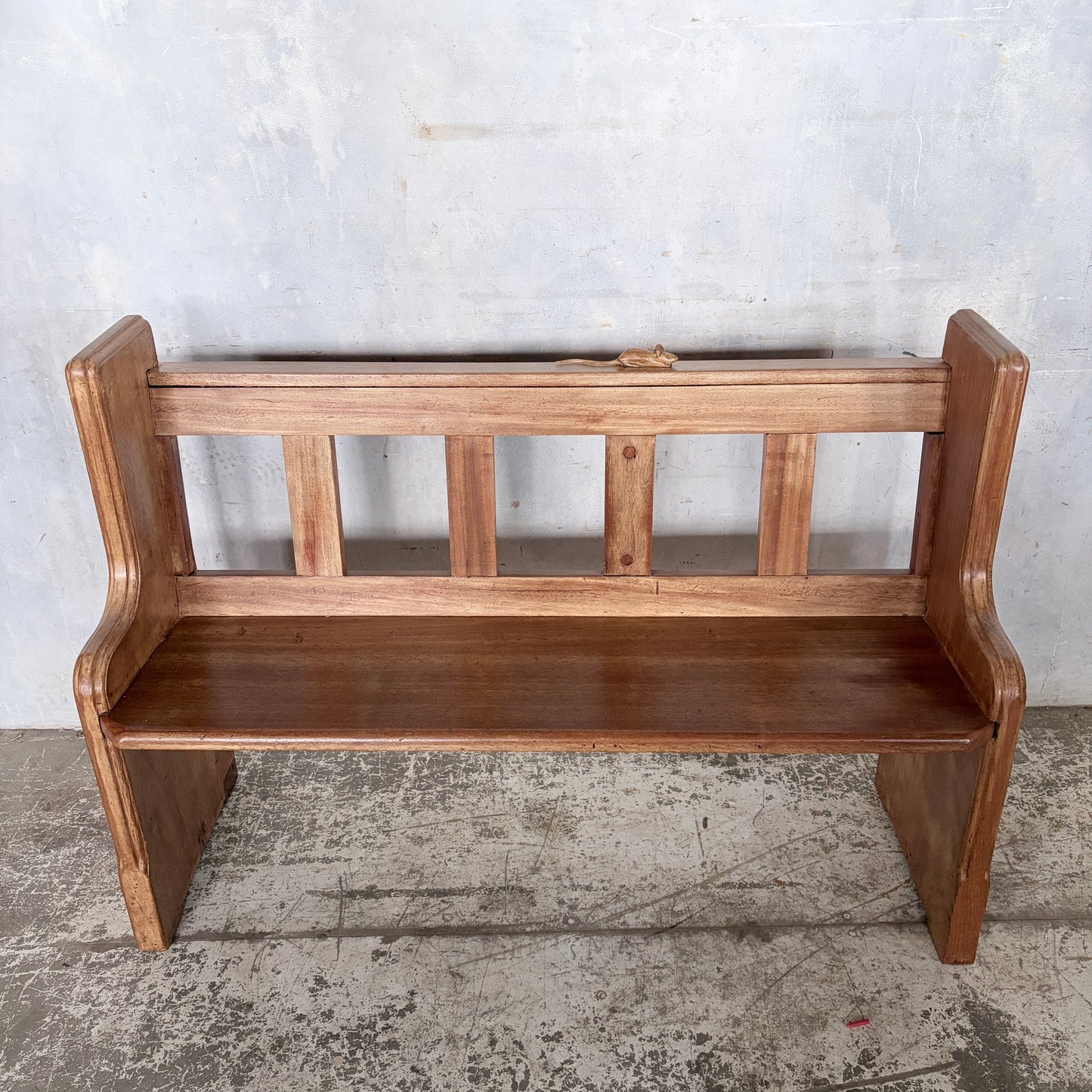 1950s Yorkshire Oak & Pine Church Pew Bench with Hand-Carved Mouse | Mouseman Inspired