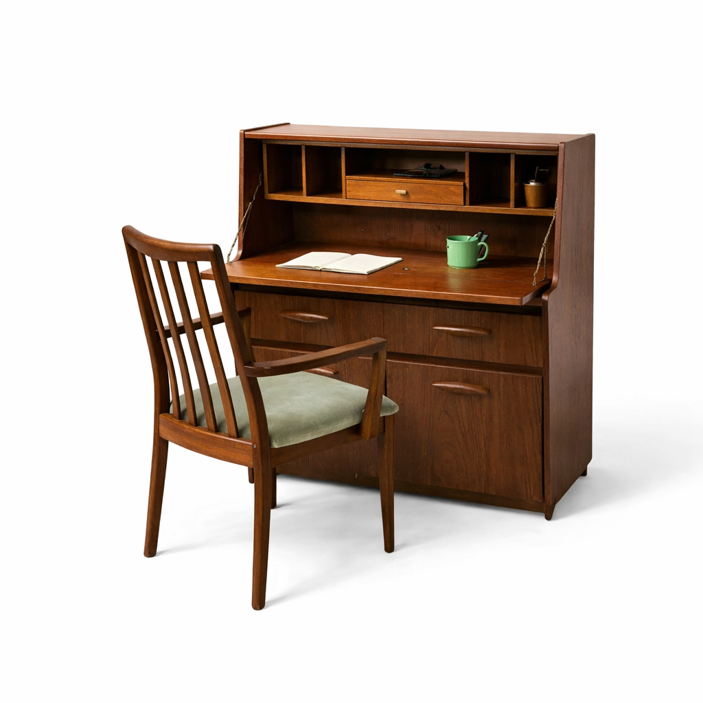 Mid Century Teak Austinsuite Bureau Desk with Matching Armchair