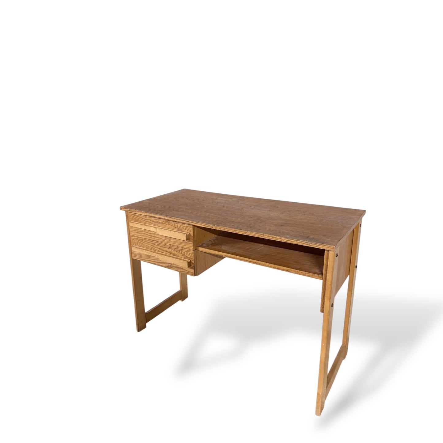 Vintage Oak & Pine Compact Desk – Mid Century Style Writing Desk with Storage