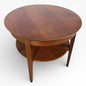 Mid Century Coffee Table - Round Two Tier Teak Table with Brass Capped Legs