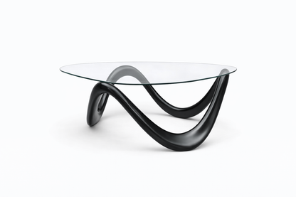 Rounded Triangular Glass Coffee Table with Pop Art Base