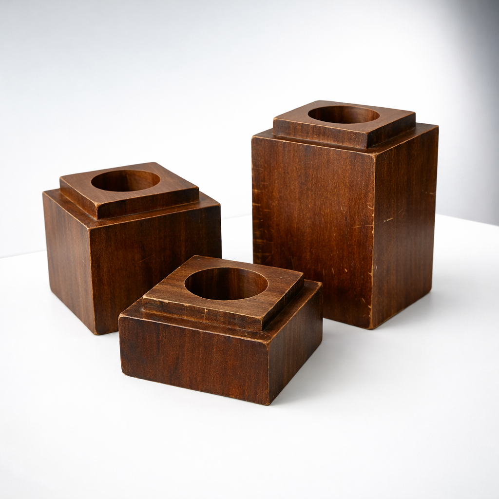 Vintage Mid-Century Wooden Candle Holders – Set of Three