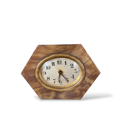 Art Deco Mantel Clock – Hexagonal Vintage Shelf Clock With Marbled Bakelite Design