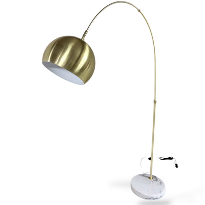 Mid Century Floor Lamp – Brass Arc Overhanging Reading Light with Marble Base