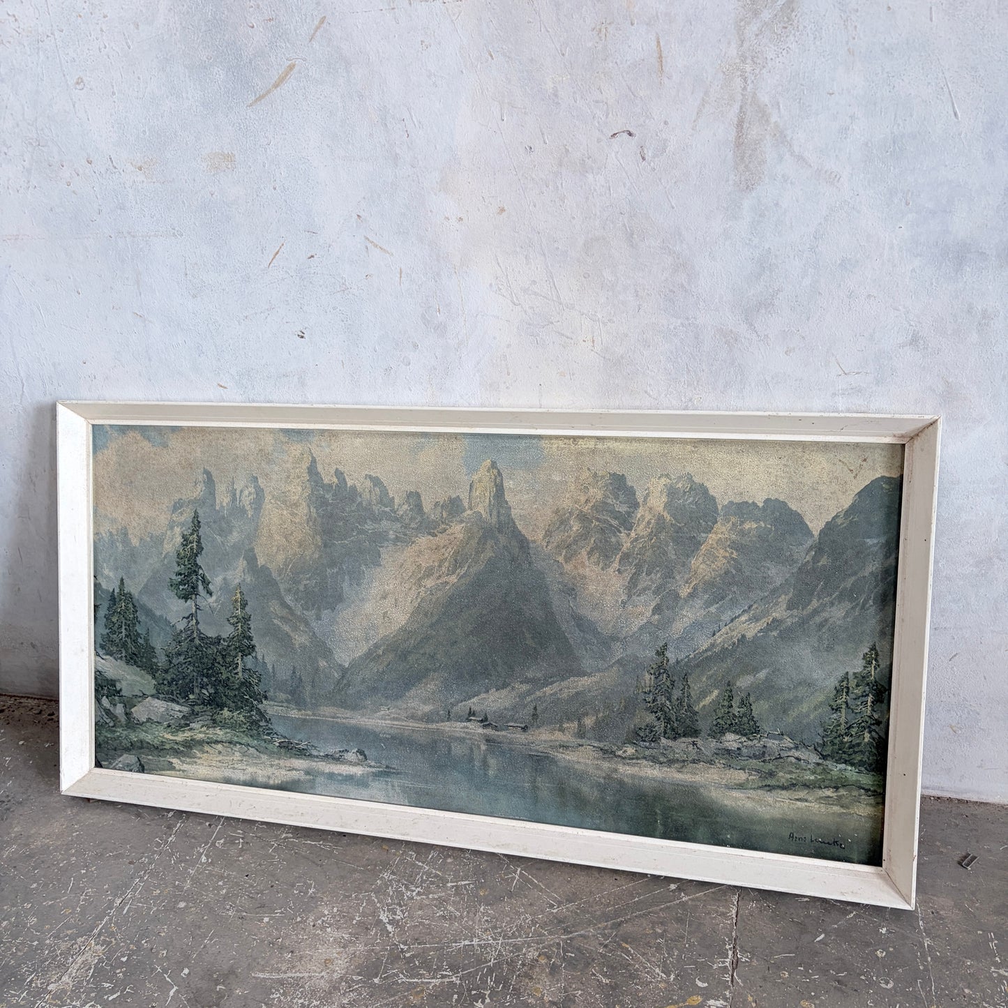 Vintage Framed Mountain Landscape Print by Arno Lemke – ‘The Dolomites’