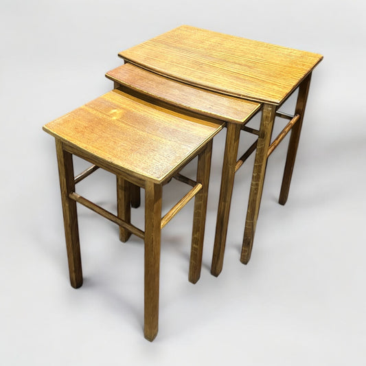 Mid Century Oak Wood Nest of Tables