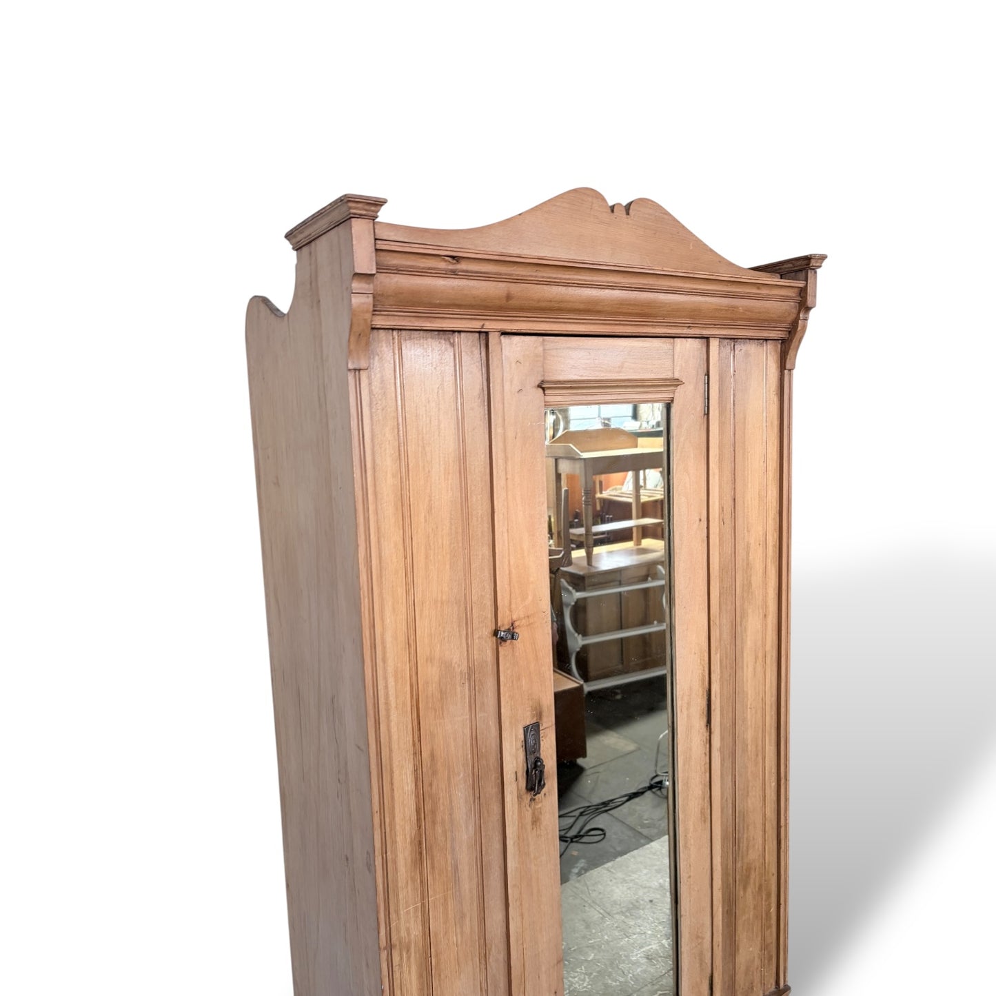 Antique Pine Single Door Wardrobe – Mirrored