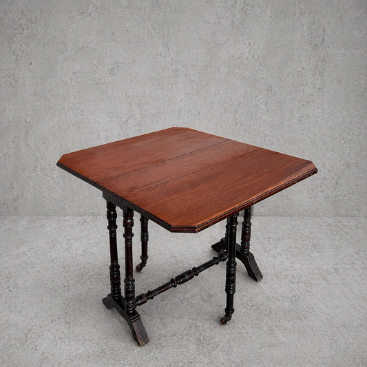 Victorian Teak & Mahogany Gateleg Side Table – Small Drop Leaf Occasional Table